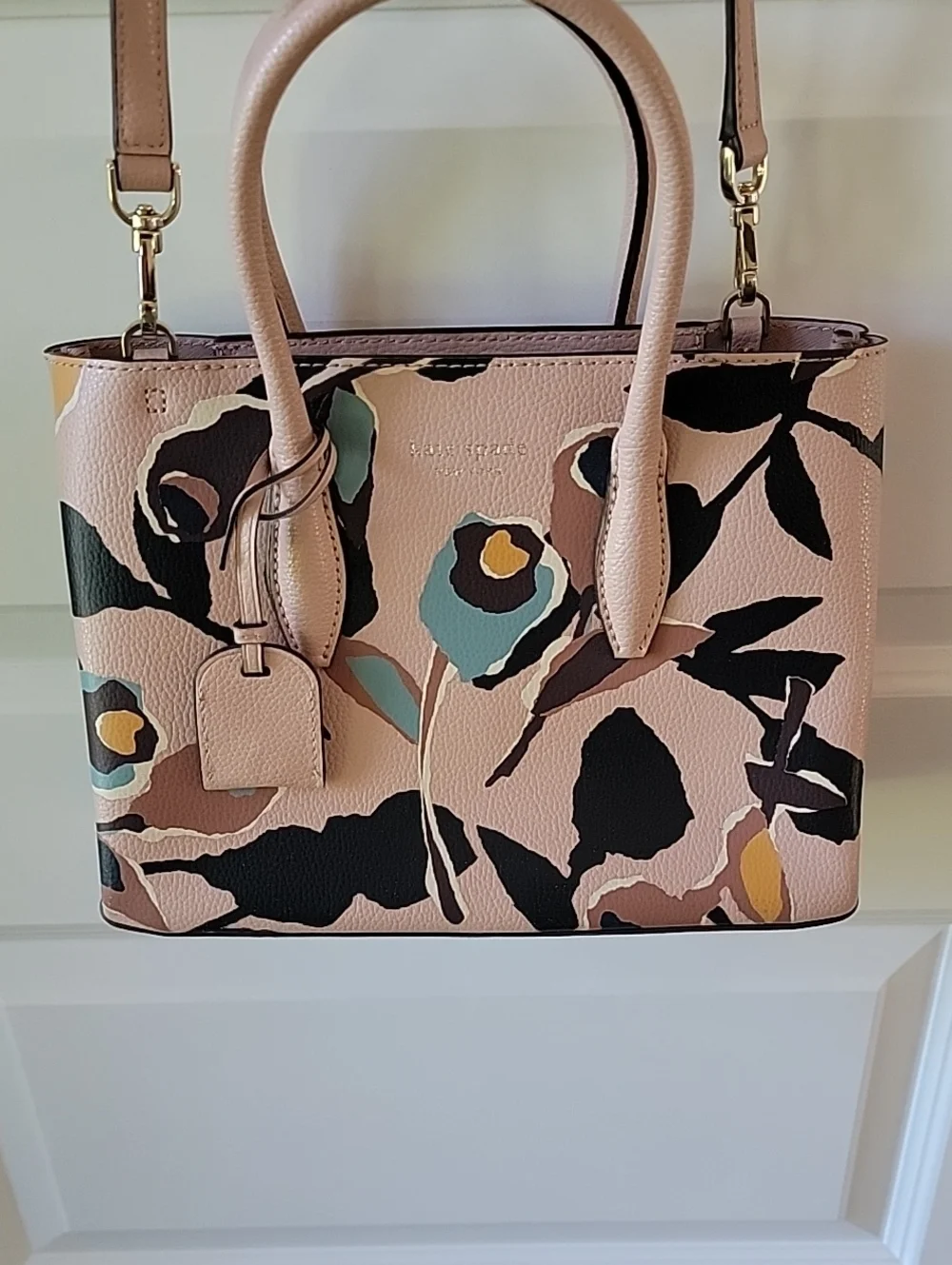 kate spade Pink Floral Leather Satchel with Removable Crossbody Strap